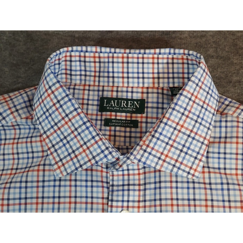 Polo Ralph Lauren Shirt Mens XL 17.5 32/33 Blue Red Check Plaid Button Up Formal